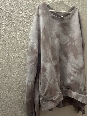 Tie-Dye Crewneck Sweatshirt w/ Pockets - Neutral Taupe and Cream